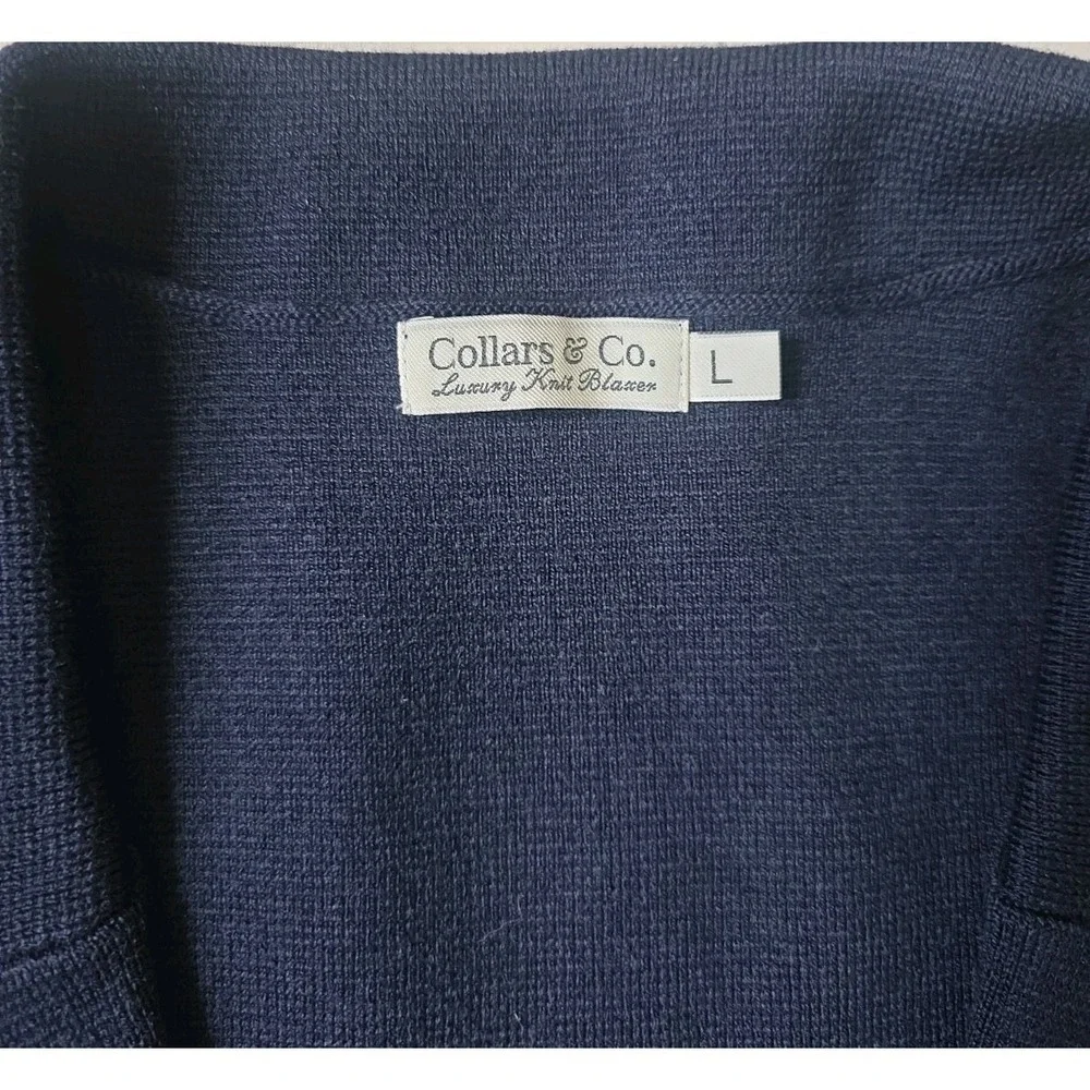 Collars & Co. Men's Large Milano Luxury Knit Sweater Blazer Navy Blue Maverick